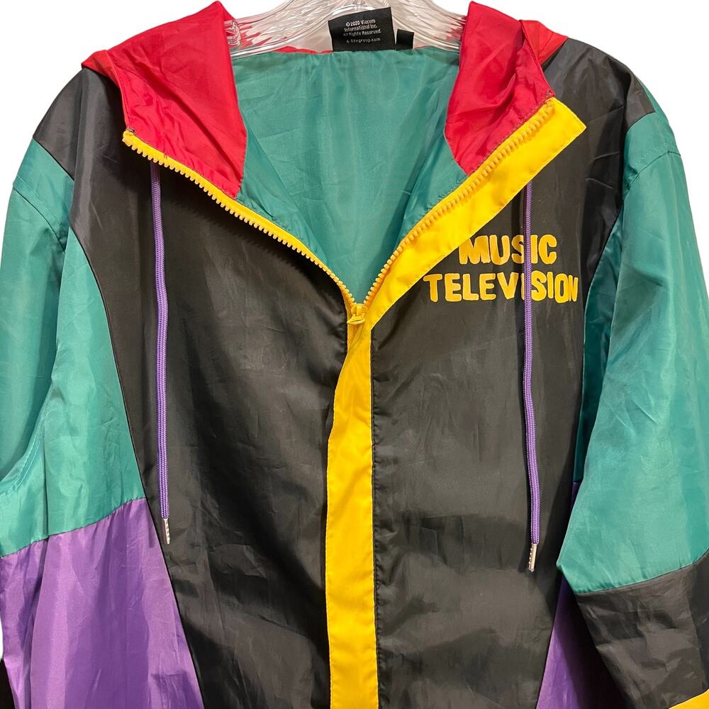MTV Music Television Windbreaker Hoodie Colorblock WIndbreaker 2020 Jacket - Picture 3 of 12
